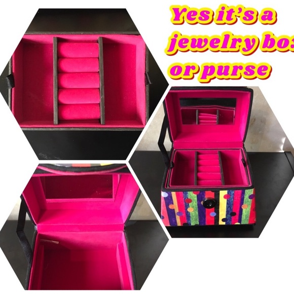 PATENT LEATHER YELLOW PLUS MULTI COLOR STRIPED JEWELRY ORGANIZER/ HANDL… - Picture 9 of 13